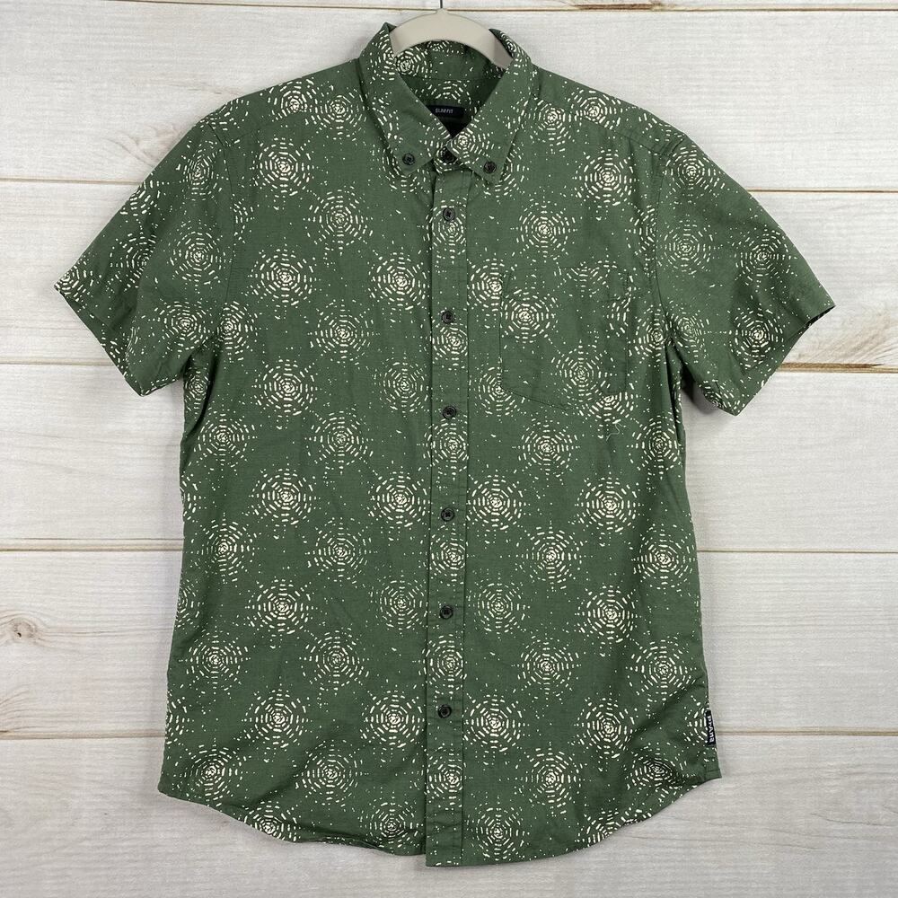 Prana Button Down Shirt Mens S Slim Fit Green Print Short Sleeve Pocket Hiking